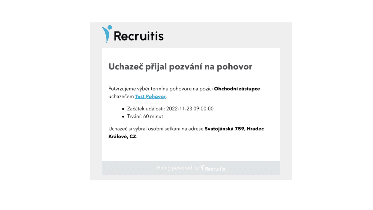 Detail potvrzené schůzky u recruitera
